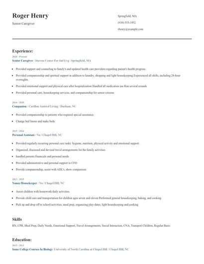 Senior Caregiver Resume