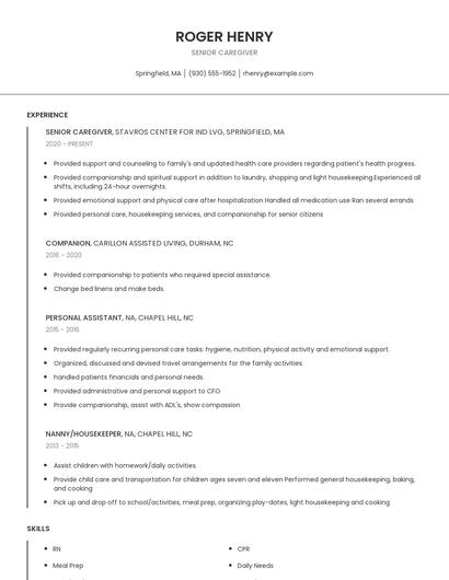 Senior Caregiver Resume