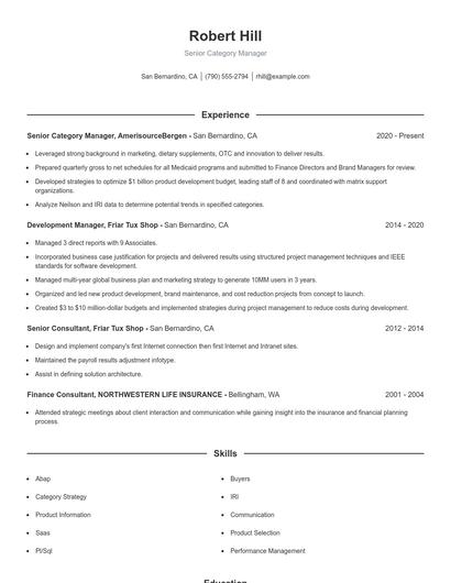 Senior Category Manager Resume