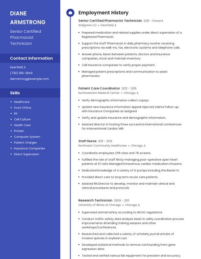 Senior Certified Pharmacist Technician Resume