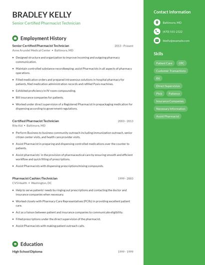 Senior Certified Pharmacist Technician Resume