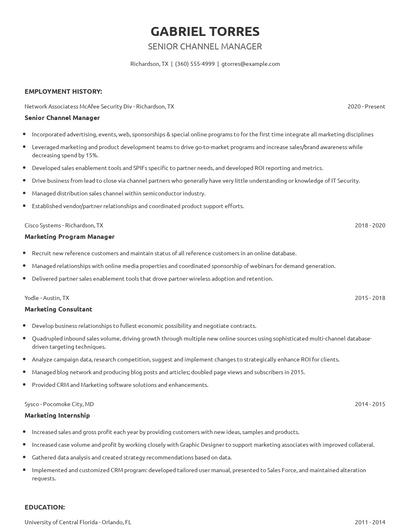 Senior Channel Manager Resume