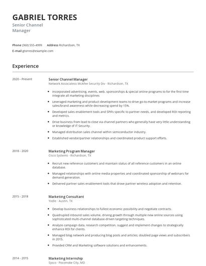 Senior Channel Manager Resume