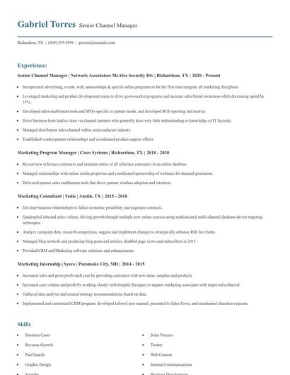Senior Channel Manager Resume