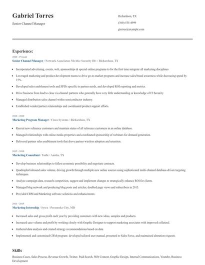 Senior Channel Manager Resume