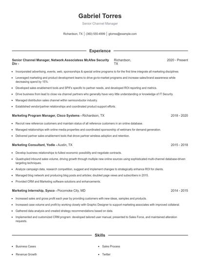 Senior Channel Manager Resume