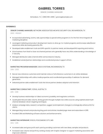 Senior Channel Manager Resume