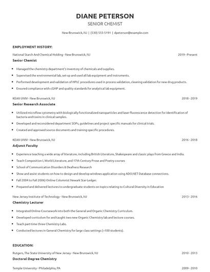 Senior Chemist Resume