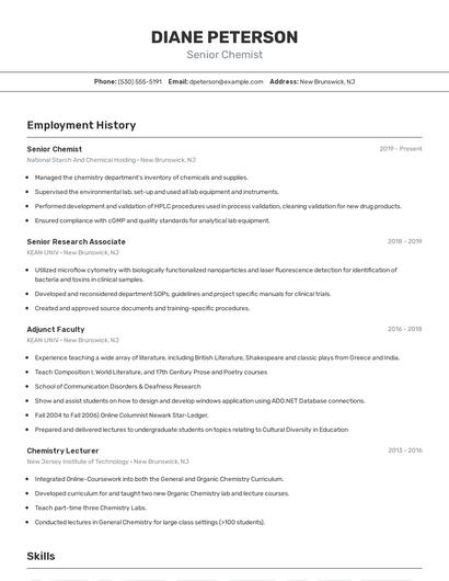 Senior Chemist Resume