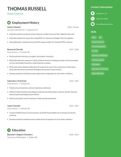 Senior Chemist Resume