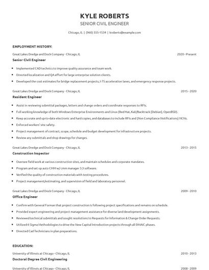 Senior Civil Engineer Resume