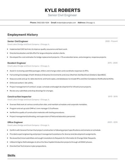 Senior Civil Engineer Resume