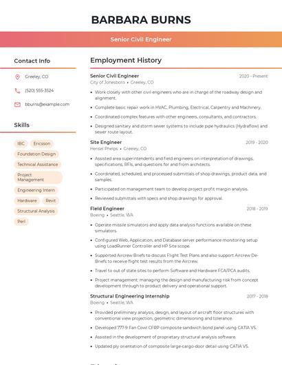 Senior Civil Engineer Resume