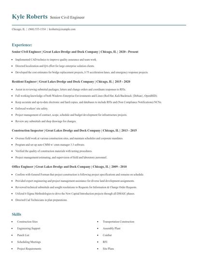 Senior Civil Engineer Resume