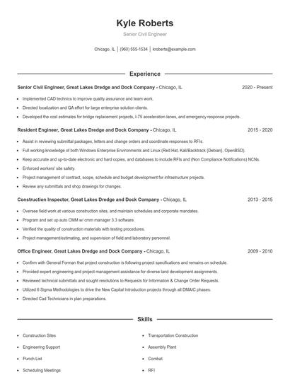 Senior Civil Engineer Resume