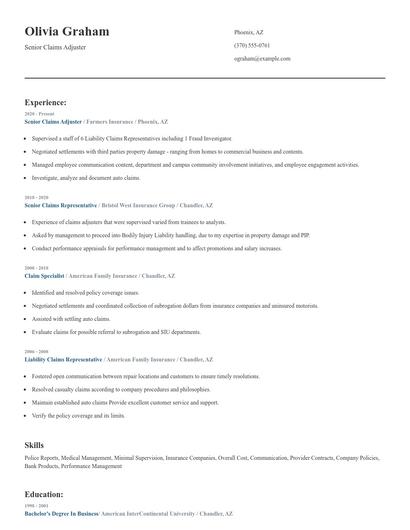 Senior Claims Adjuster Resume