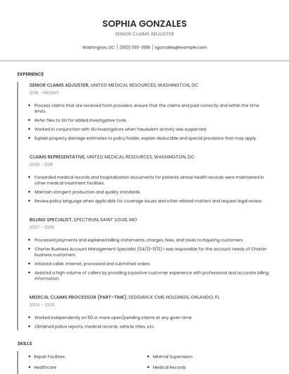 Senior Claims Adjuster Resume