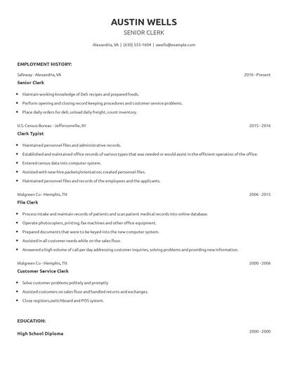 Senior Clerk Resume