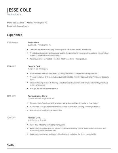 Senior Clerk Resume