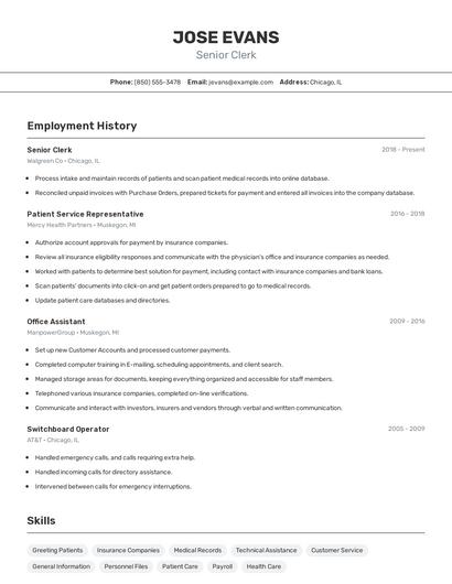 Senior Clerk Resume