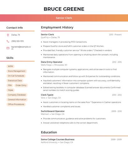 Senior Clerk Resume