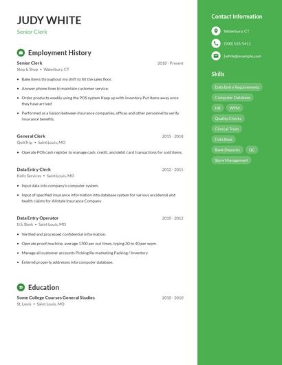 Senior Clerk Resume