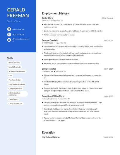 Senior Clerk Resume
