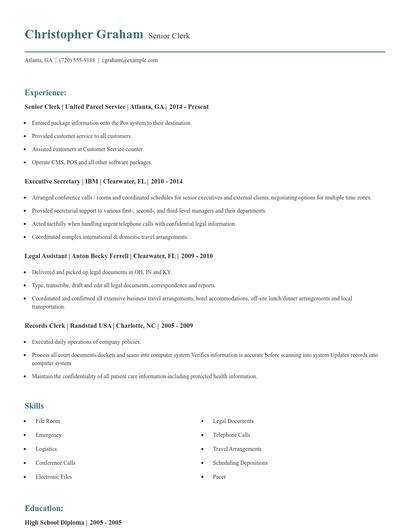 Senior Clerk Resume