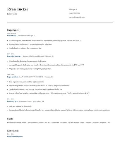 Senior Clerk Resume