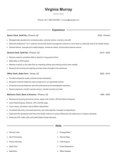 Senior Clerk Resume