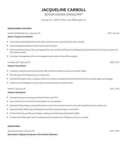 Senior Cognos Consultant Resume