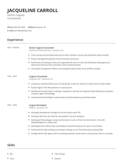 Senior Cognos Consultant Resume