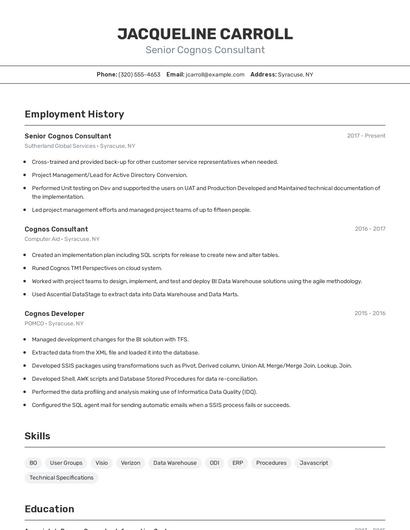 Senior Cognos Consultant Resume