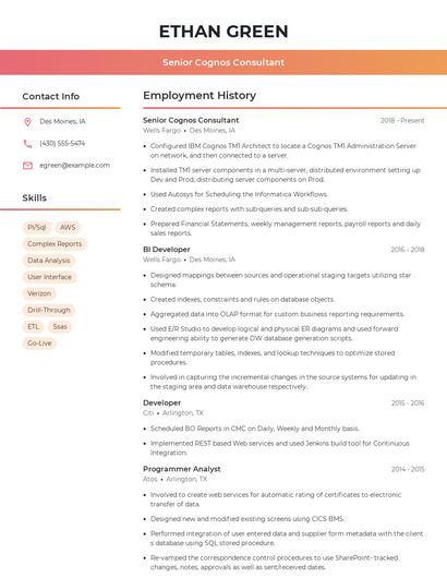Senior Cognos Consultant Resume