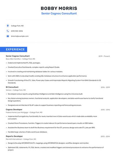 Senior Cognos Consultant Resume