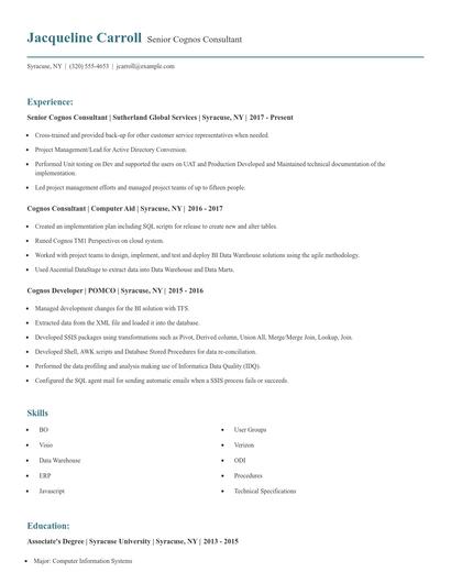 Senior Cognos Consultant Resume