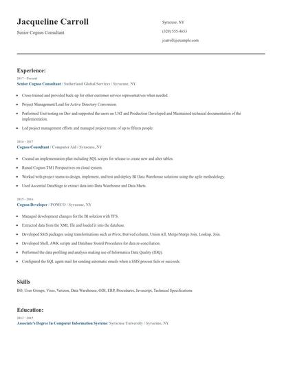Senior Cognos Consultant Resume