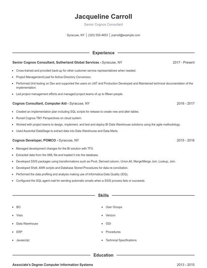 Senior Cognos Consultant Resume