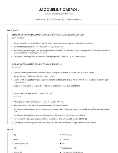 Senior Cognos Consultant Resume