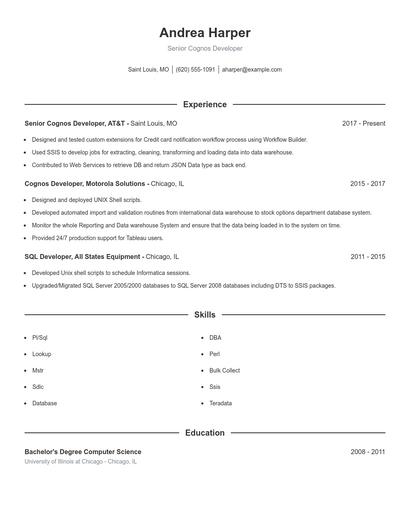 Senior Cognos Developer Resume