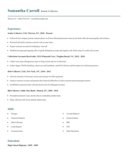 Senior Collector Resume