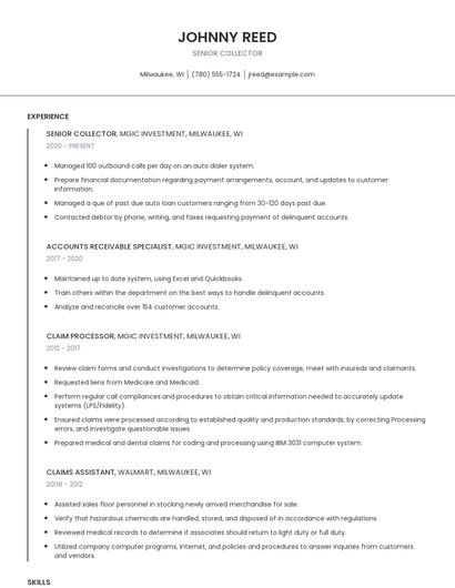 Senior Collector Resume