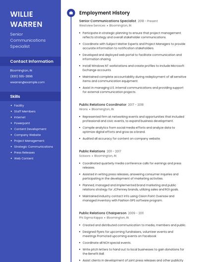 Senior Communications Specialist Resume