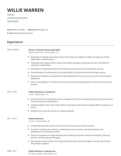 Senior Communications Specialist Resume