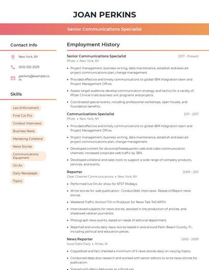 Senior Communications Specialist Resume