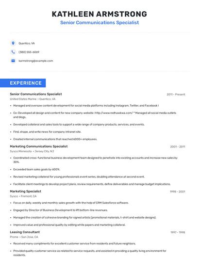Senior Communications Specialist Resume