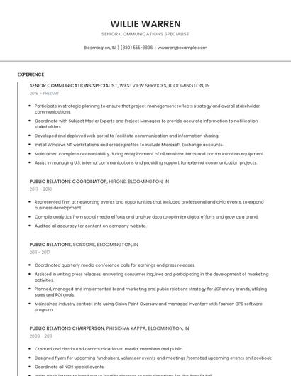Senior Communications Specialist Resume