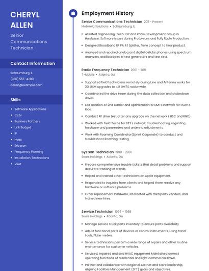 Senior Communications Technician Resume