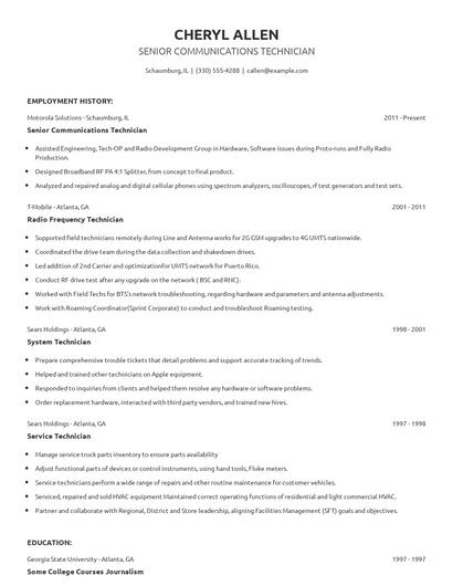 Senior Communications Technician Resume