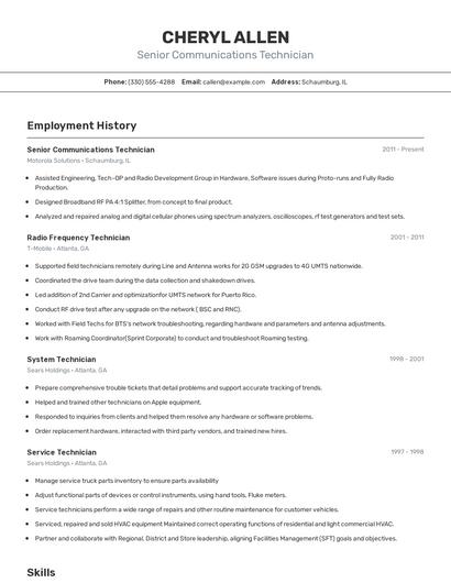 Senior Communications Technician Resume